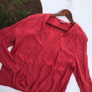 J Jill Women’s Shirt Blouse Solid Salmon Tie Front Long Sleeve XL